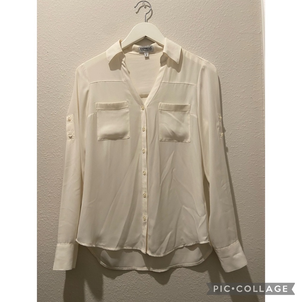 X-Small White Express Button Down Blouse
